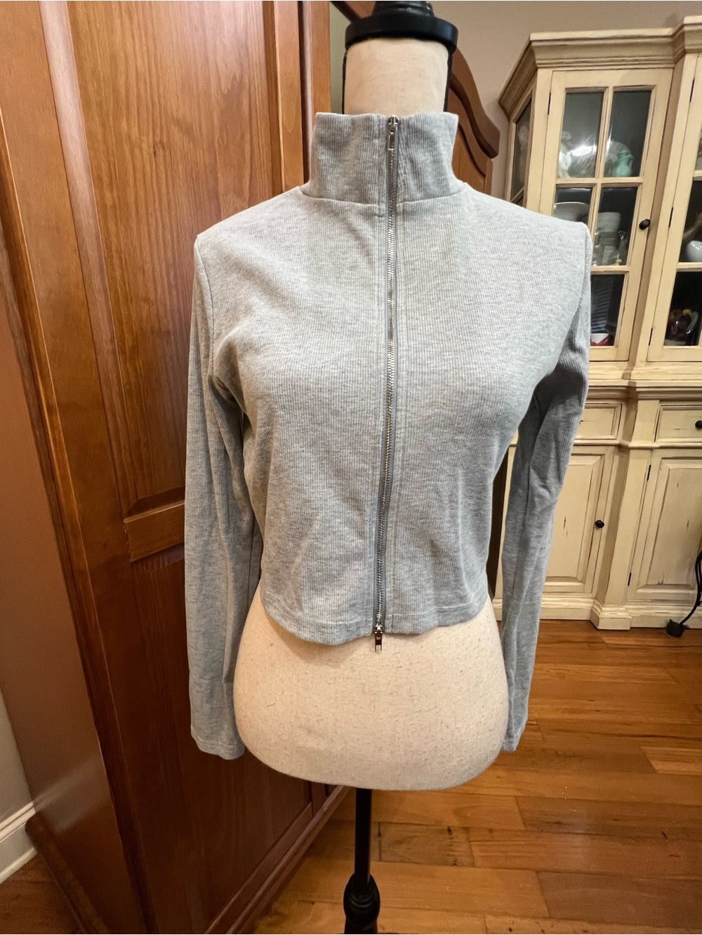 Gray Full-Zip Mock Neck Women's Cardigan Sweater